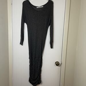 Michael Stars ribbed long sleeve black shimmer metallic cinched midi dress small